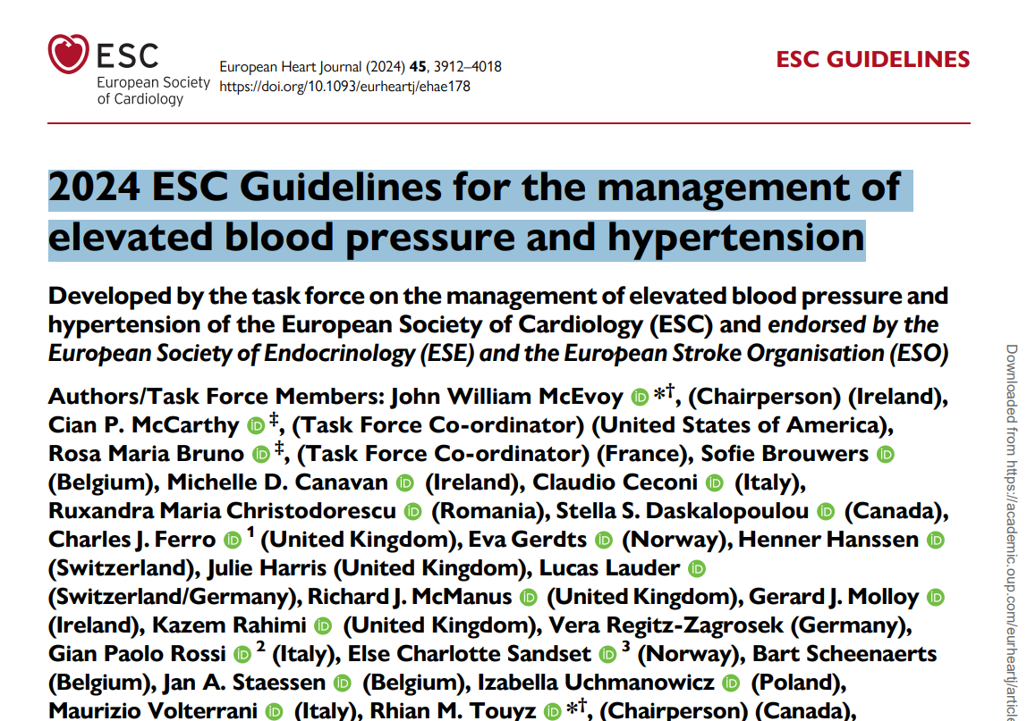 2024 ESC Guidelines for the management of
elevated blood pressure and hypertension